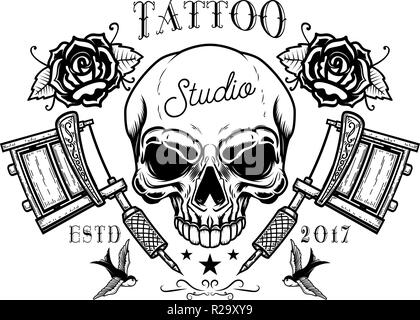 Cute skull and flowers tattoo template Royalty Free Vector