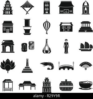 Vietnam travel tourism icons set. Simple illustration of 25 Vietnam travel tourism vector icons for web Stock Vector