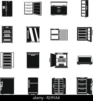 Freezer fridge frozen ice icons set. Simple illustration of 16 freezer fridge frozen ice vector icons for web Stock Vector