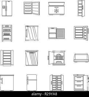 Freezer fridge frozen ice icons set. Outline illustration of 16 freezer fridge frozen ice vector icons for web Stock Vector