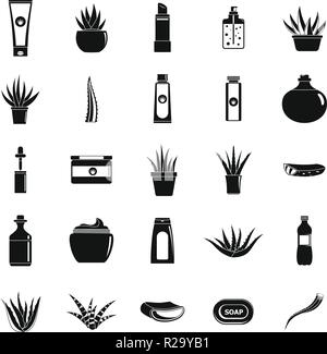 Aloe vera plant logo icons set. Simple illustration of 25 aloe vera plant logo vector icons for web Stock Vector