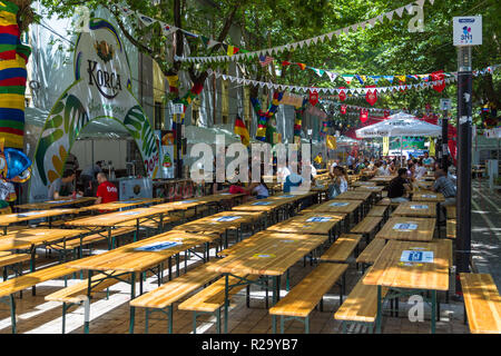 Tirana, Albania- 01 July 2014: Fan zone during Euro 2014 in the center of Tirana. Tirana is the capital and most populous city of Albania. Stock Photo