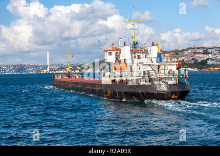 cargo ship crossing and Bosphorus panorama Stock Photo