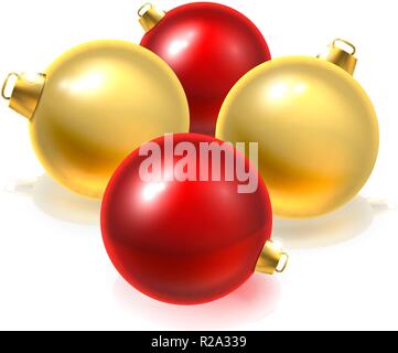 Gold and Red Christmas Bauble Balls Ornaments Stock Vector