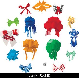 Cartoon bows and ribbons set isolated on white background Stock Vector