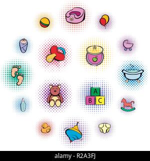 Baby comics icon set isolated on white background Stock Vector