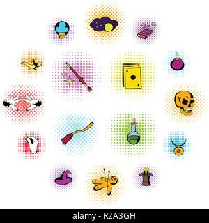 Magic comics icons set isolated on white background Stock Vector