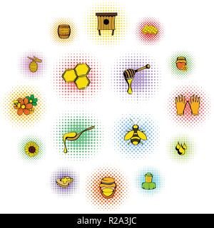Beekeeping icons set in comics style on a white background Stock Vector