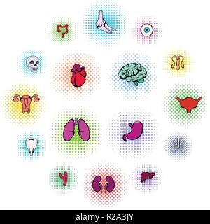 Organs Icons Set in pop art style isolated on white background Stock Vector