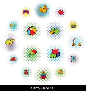 Toys icons set in comics style on a white background   Stock Vector