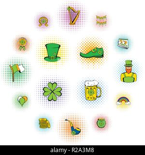 St Patrick Day set icons in comics style isolated on white Stock Vector