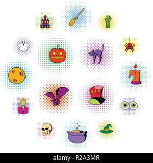 Halloween set icons in comics style on a white background   Stock Vector