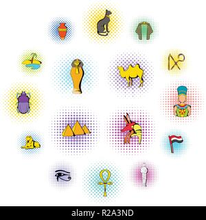 Egypt icons set in comics style isolated on white background Stock Vector