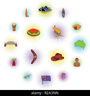 Australia Icons set in comics style isolated on white Stock Vector