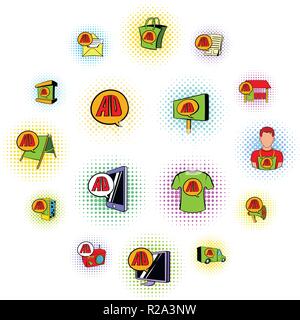 Advertisement set icons in comics style on a white background   Stock Vector
