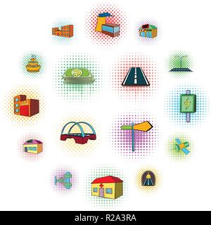Urban infrastructure icons set in pop-art style on a white background Stock Vector