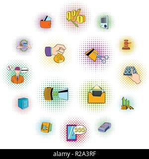 Bank icons set in pop-art style on a white background Stock Vector