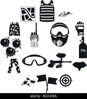 Paintball game simple icons set for web and mobile devices Stock Vector