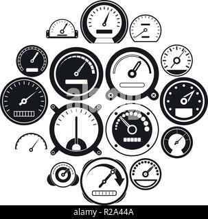 Speedometer icons set in black simple style for any design Stock Vector