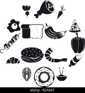 Food icons set in black simple style for any design Stock Vector