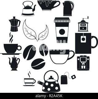 Tea and Coffee Icons set in simple style for any design Stock Vector