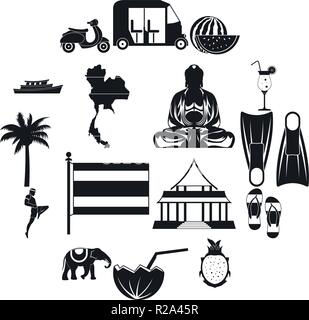 Thailand icons set in simple style for any design Stock Vector