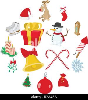 Christmas cartoon icons set isolated on white background Stock Vector