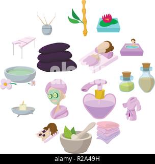 Spa cartoon icons set isolated on white background Stock Vector