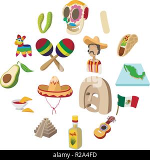 Mexico icons in cartoon style for web and mobile devices Stock Vector