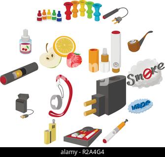 Electronic cigarettes cartoon icons set isolated on white background Stock Vector