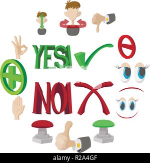 Check mark Yes and No icons set in cartoon style Stock Vector