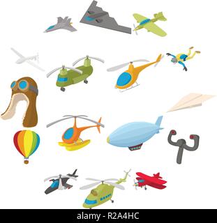 Aviation Icon Set in cartoon style isolated on white background Stock Vector