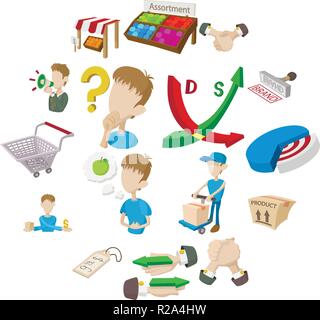Marketing icons set in cartoon style on a white background Stock Vector