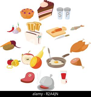 Food icons set in cartoon style on a white background Stock Vector