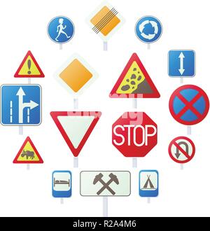 Road Sign Set icons in cartoon style isolated on white background Stock Vector