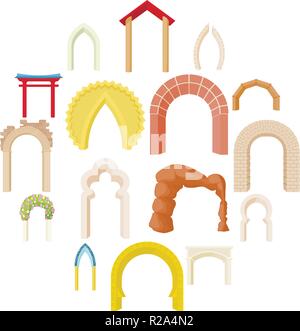Arch icons set in cartoon style isolated on white background Stock Vector