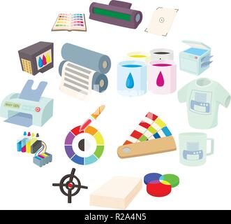 Printing icons set in cartoon style on a white background Stock Vector