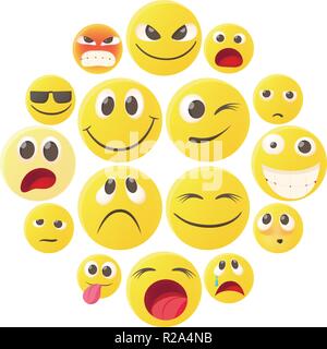 Emoticon icons set in cartoon style on a white background Stock Vector