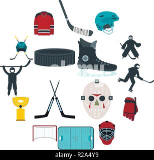 Hockey flat icons set for web and mobile devices Stock Vector