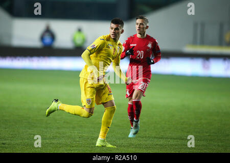 PLOIESTI, ROMANIA - Saturday November 17, 2018 - Romanian soccer player Ianis Hagi, son of famous Gheorghe Hagi, plays against Lithuania on a UEFA Nat Stock Photo