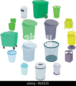 Garbage set icons in isometric 3d style isolated on white background Stock Vector