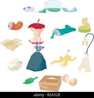 Trash bin set icons in isometric 3d style isolated on white background Stock Vector