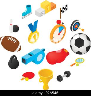 Sport isometric icons set isolated on white background Stock Vector