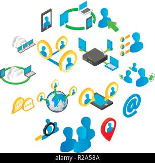 Internet isometric 3d icons set. Online chat web communication isolated on a white background   Stock Vector