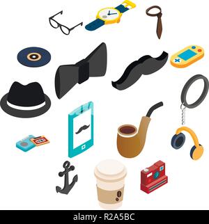Hipster style isometric 3d icons set for web and mobile devices Stock Vector