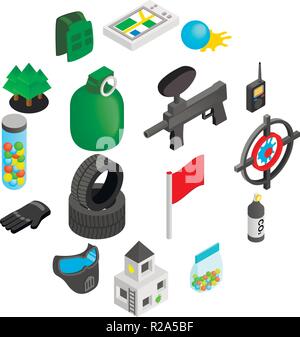 Paintball game isometric 3d icons set for web and mobile devices Stock Vector