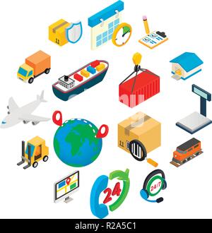 Logistics isometric 3d icons set for web and mobile devices Stock Vector