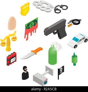 Prison icons set. Isometric set of prison vector icons for web design ...