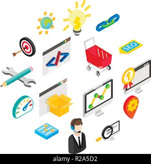 Seo isometric 3d icons set isolated on a white Stock Vector