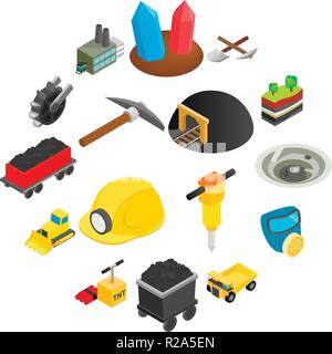Mining isometric 3d icons isolated on white background Stock Vector